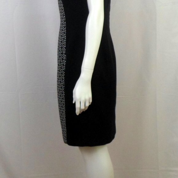 Kasper Womens 8 Black White Geometric Print Panel Cap Sleeve Sheath Dress - Picture 5 of 8